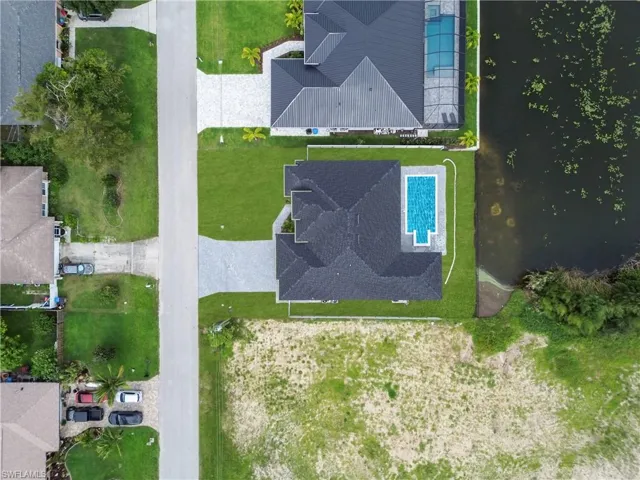 Drone / aerial view of a pool area