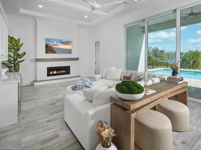 Spacious living area with linear fireplace