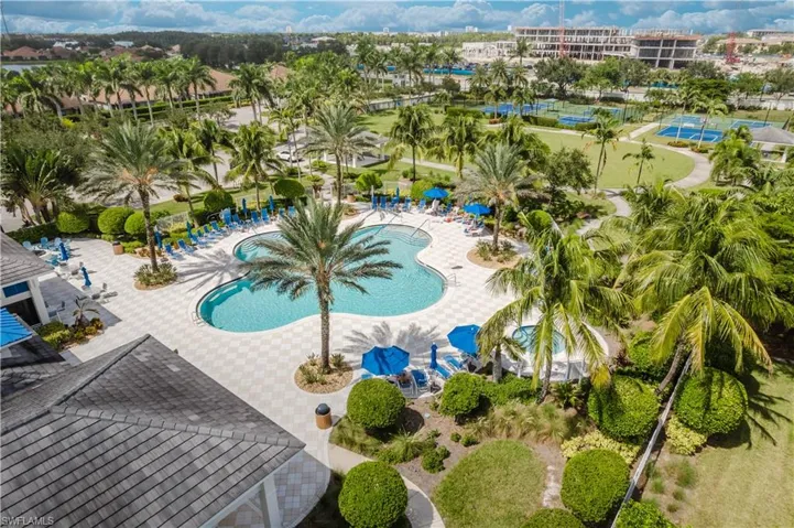 Aerial view of a pool