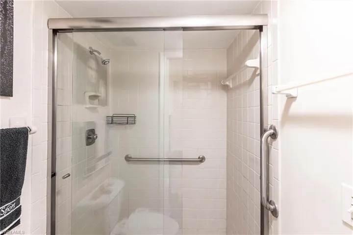 Walk-in shower with glass shower doors - Master bath