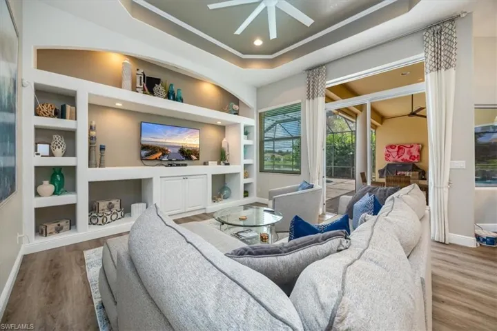 Spacious family room with built-in