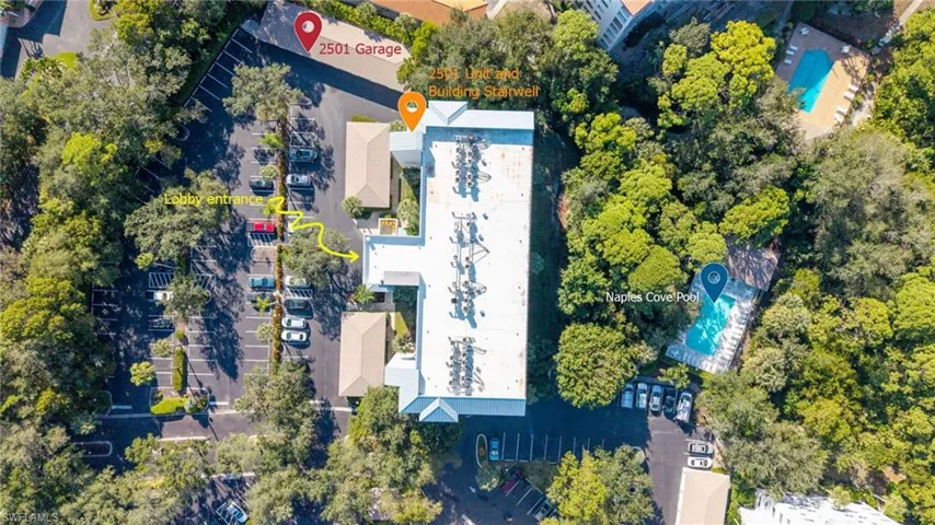 Bird's eye view of a pool area