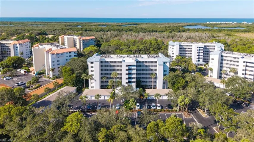 Aerial view building with Gulf behind