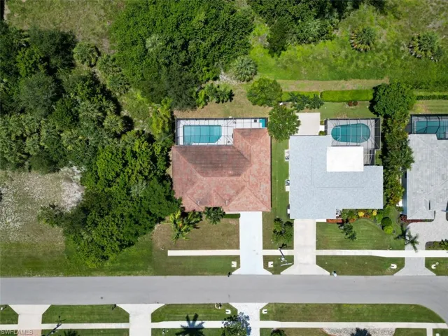 Drone / aerial view of a pool area