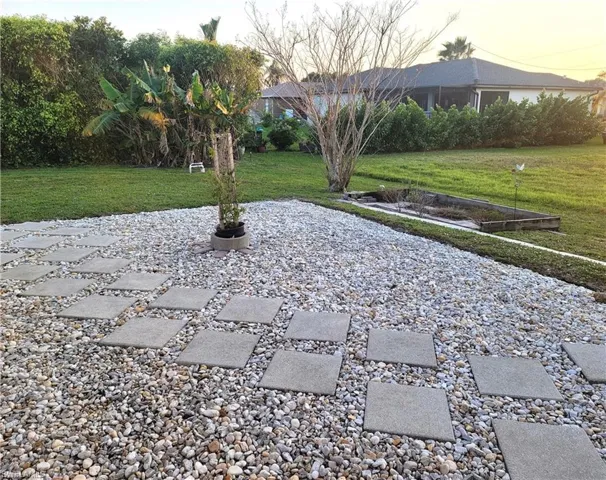 open area with garden plot