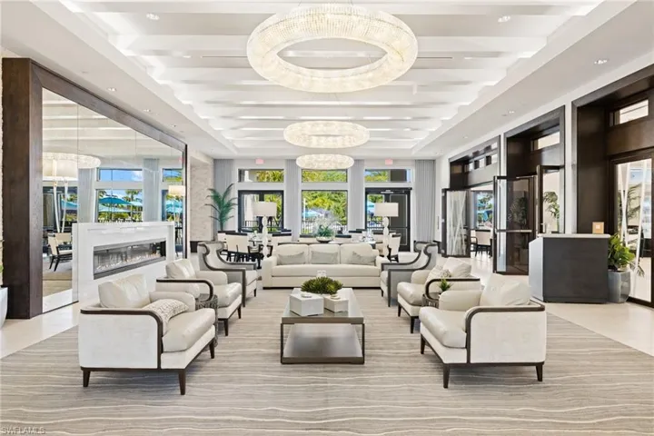 Community lobby featuring beamed ceiling