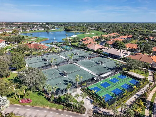Aerial view of amenities area with a large body of water