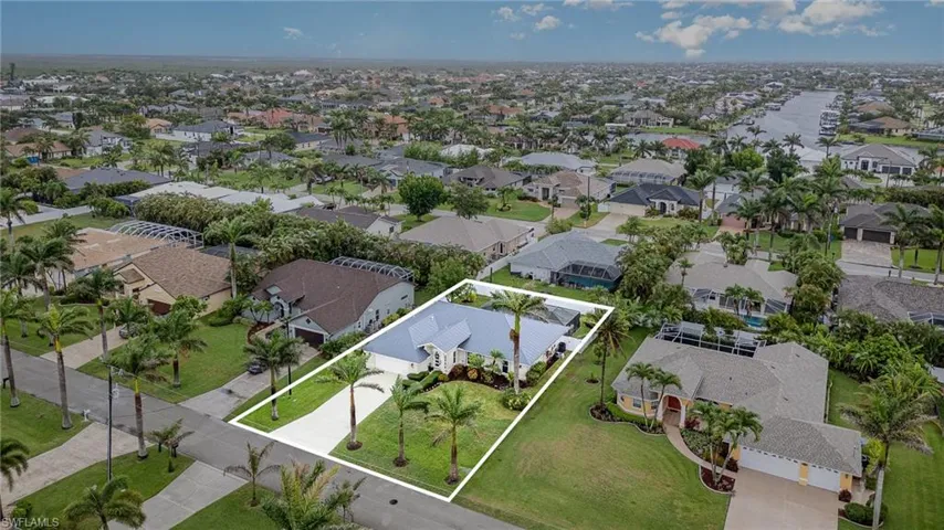 Aerial perspective of property boundaries highlighted
