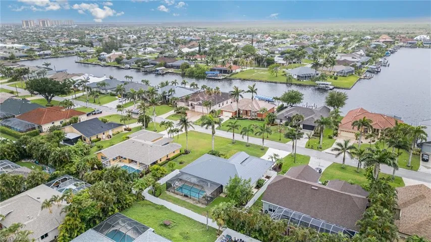 Aerial view of residential area across from Gulf Acceess homes