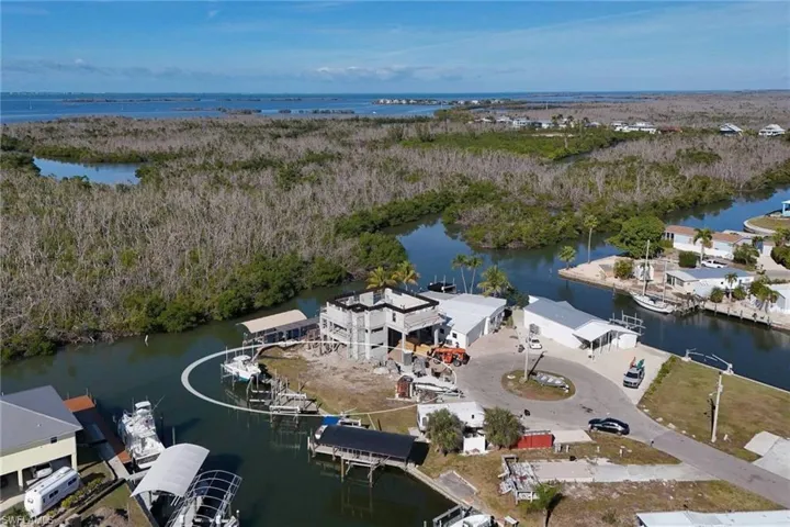 Aerial view of a nearby body of water