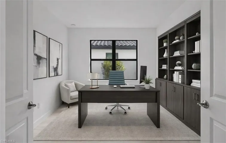 **Digitally Staged** Office featuring baseboards and light wood-style floors