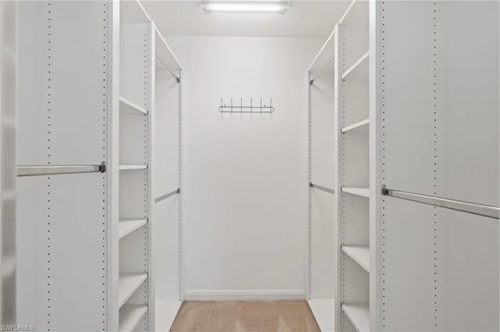 Spacious closet with light carpet