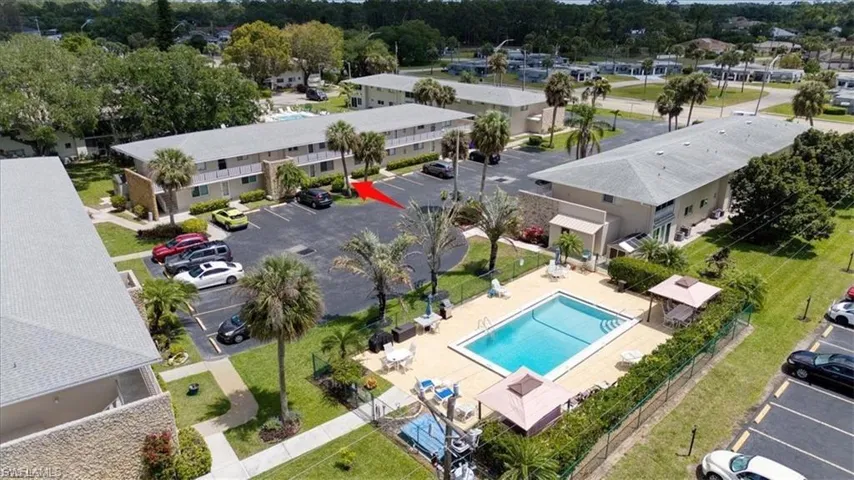 Aerial view of a pool area