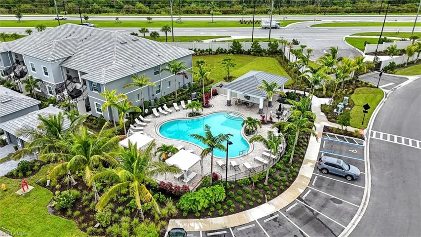 Drone / aerial view of a pool area
