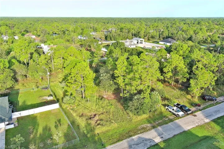 Aerial view of a heavily wooded area