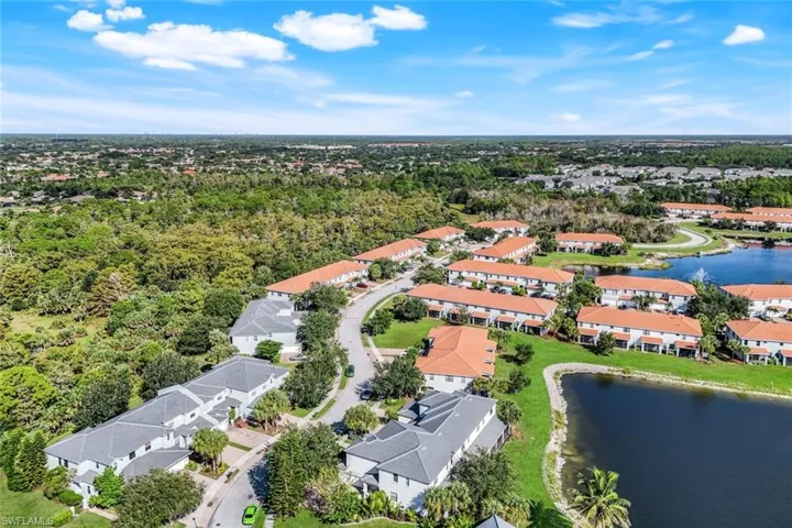 Aerial view of residential area with a large body of water