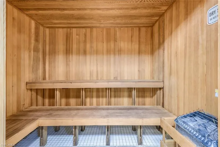 Relaxing sauna with wooden ceiling