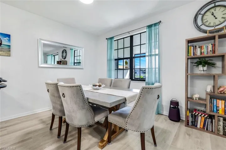 Dining area featuring light wood finished floors