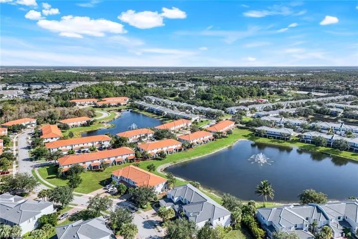 Aerial view of residential area with a large body of water