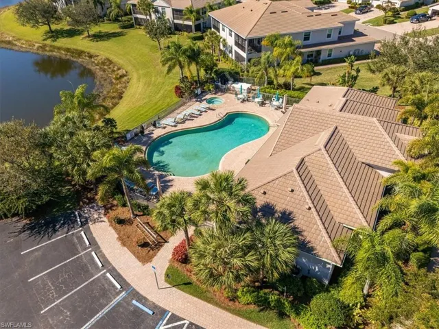 Drone / aerial view of a pool