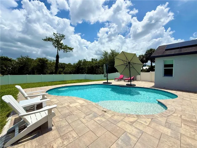 View of pool featuring a patio and a fenced backyard