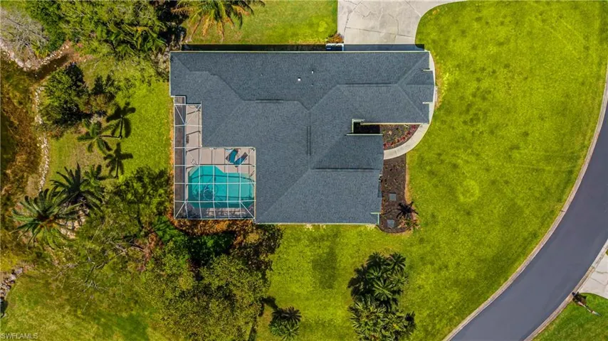 View from above of property with a pool