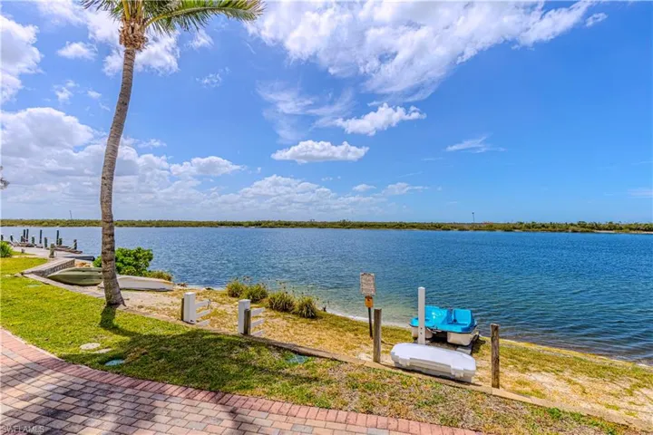 Water view with a dock