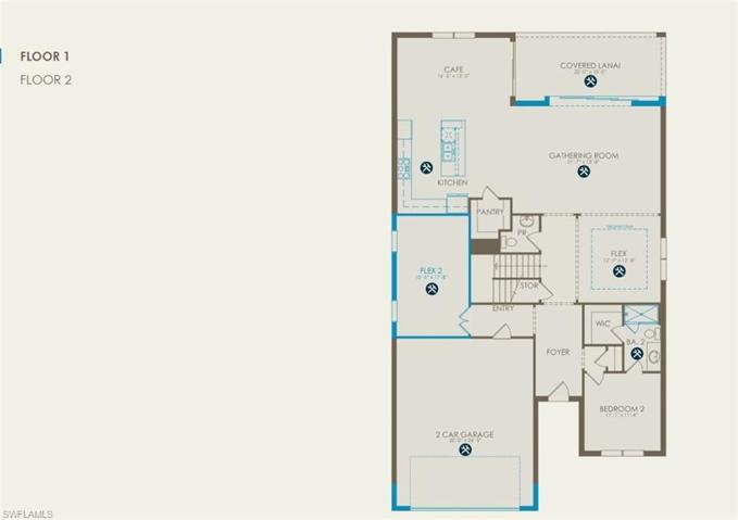 Floor plan configured with option selections - Floor 1