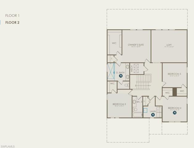 Floor plan configured with option selections - Floor 2
