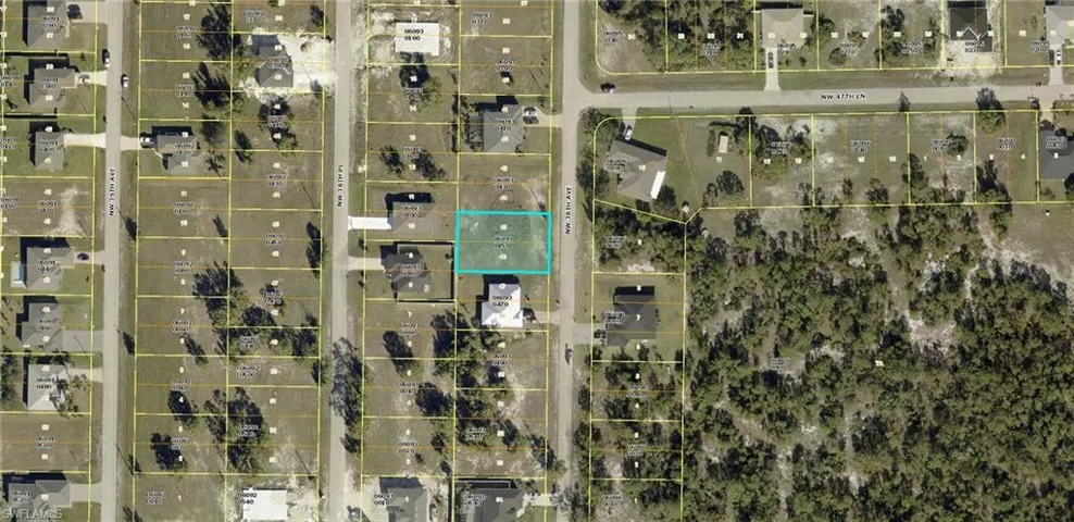 Aerial map of property and surrounding area with property parcel outlined