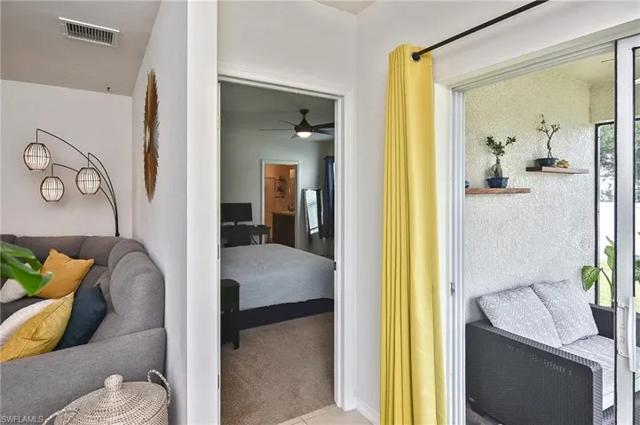 Master off living room, back of home