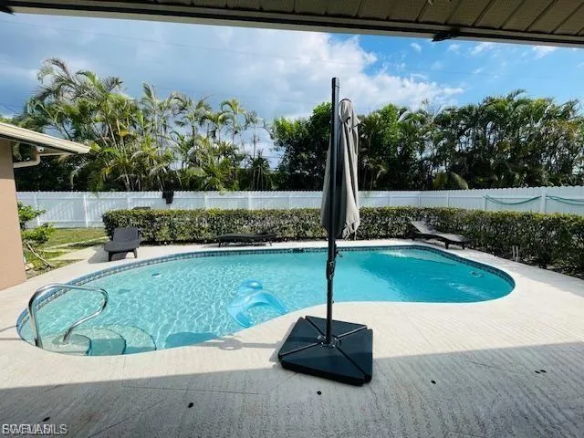 View of pool featuring a fenced backyard and a patio area