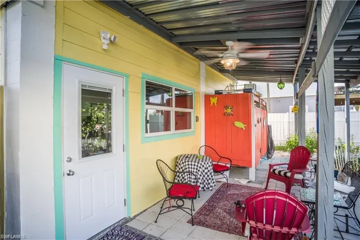 View of patio / terrace featuring ceiling fan prior to Hurricane Helene