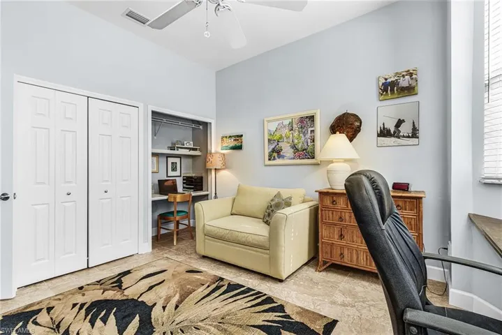 Home office with a ceiling fan