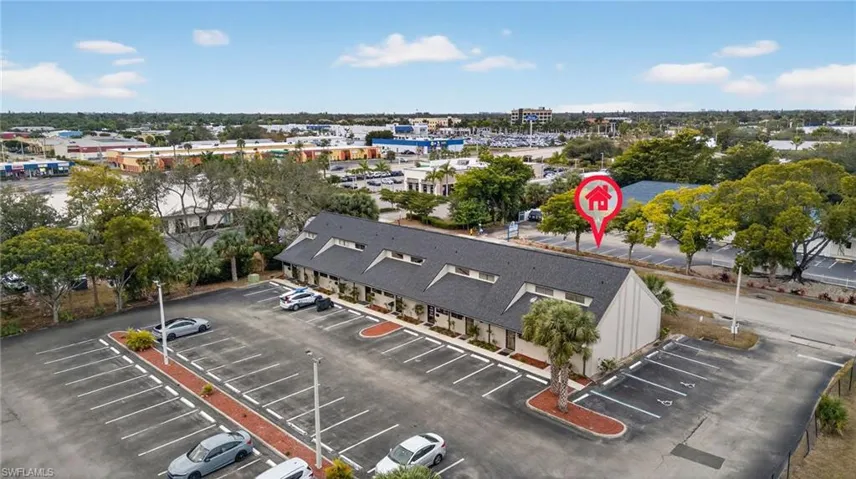 Aerial view of a commercial area