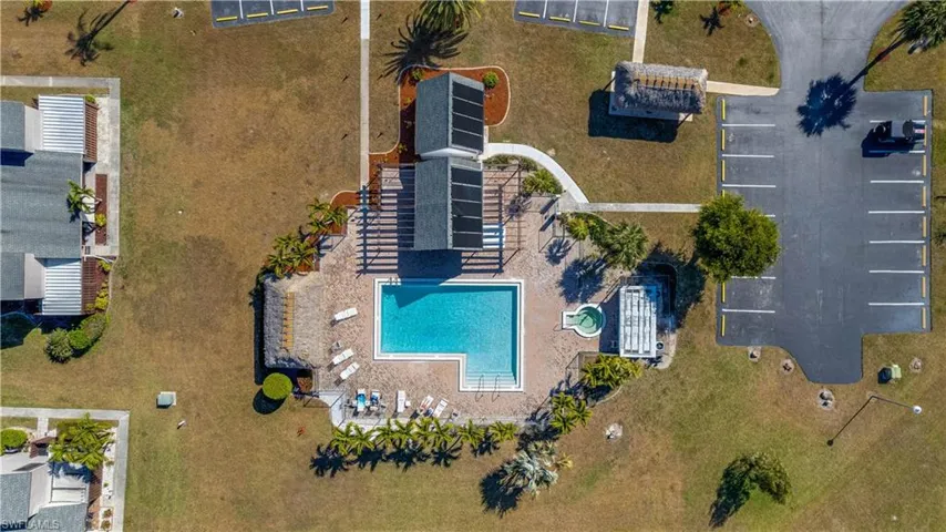 Drone / aerial view of a pool area