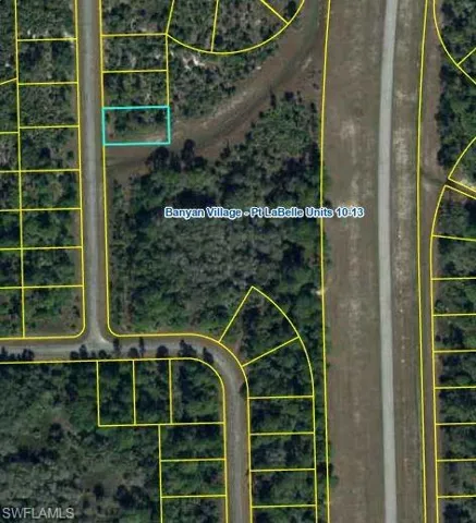 Aerial overview of property's location featuring property boundaries highlighted