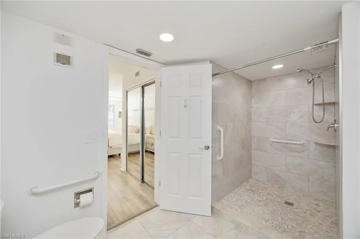 Primary Bath with recessed lighting & walk-in shower