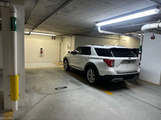 Parking garage with concrete block wall