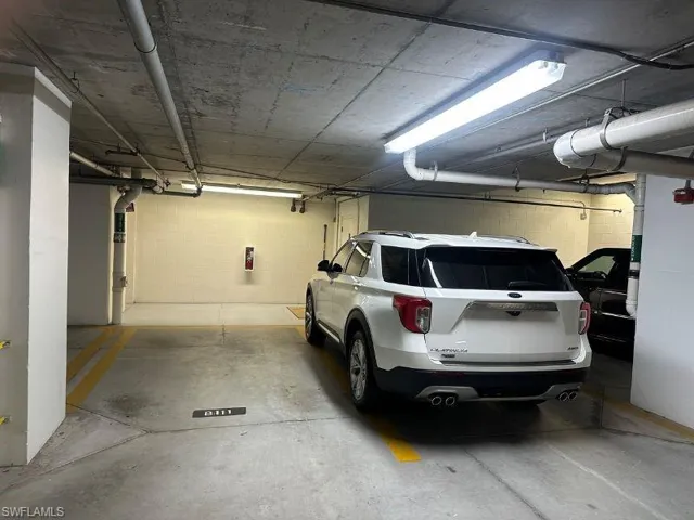 Parking deck featuring concrete block wall