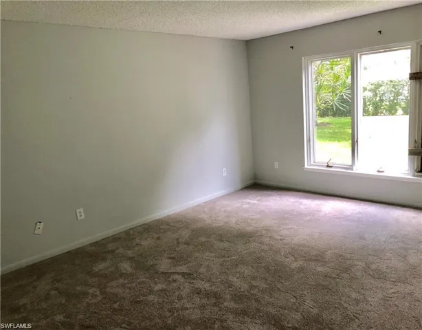 Empty room with a wealth of natural light, carpet, and a textured ceiling