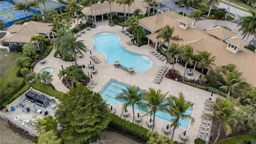 Aerial view of a pool
