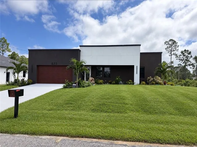 Modern architecture with contrasting dark and light facade