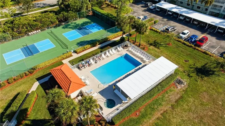 Aerial view of a pool