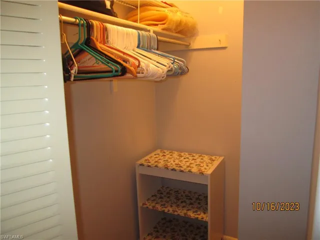 Walk-in closet in guest bedroom.