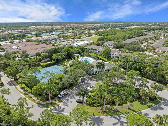 Aerial overview of property's location with nearby suburban area