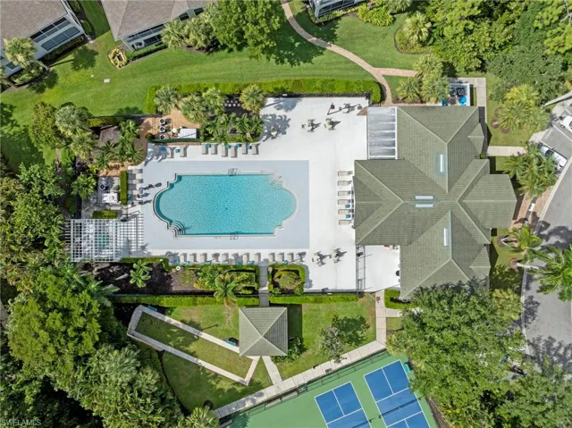 Drone / aerial view of a pool area