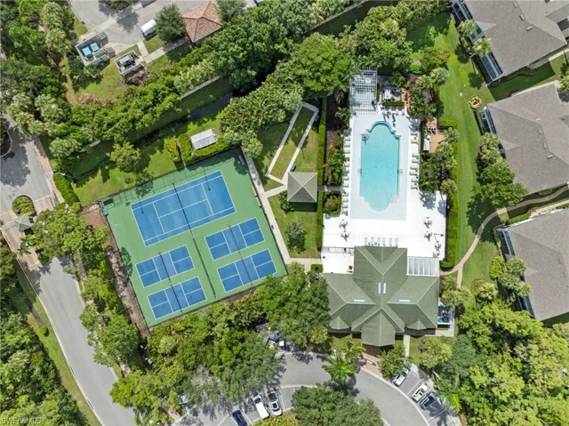 Drone / aerial view of a pool area