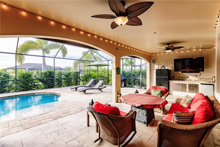 Grand Lanai Area with Outdoor Kitchen, Refrigerator & TV!