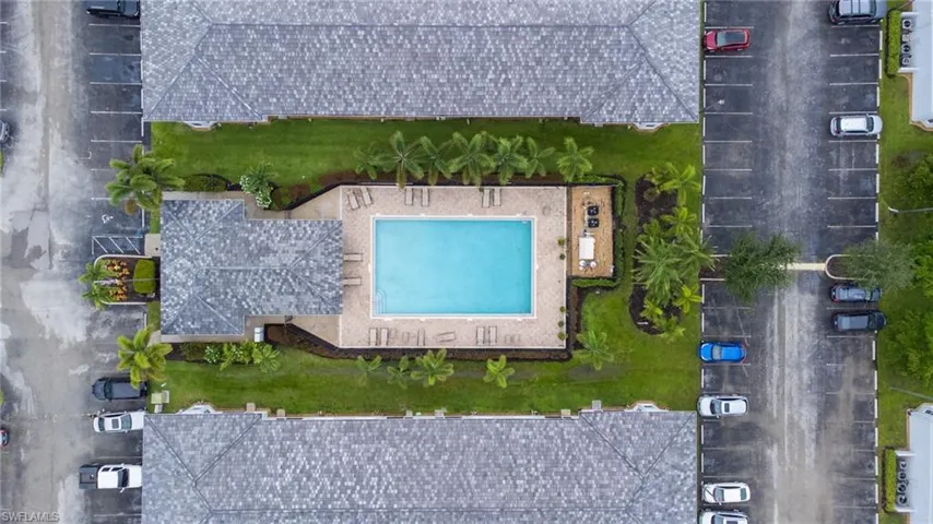 Drone / aerial view of a pool area